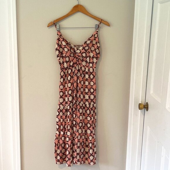 LOFT Sun washed Floral Tiered Midi Dress Pink Size 10 - Picture 3 of 10